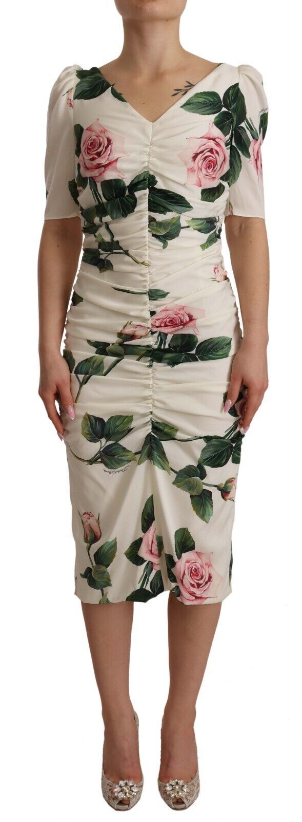 Rochie elegantă Dolce &amp; Gabbana, cu imprimeu floral, albă