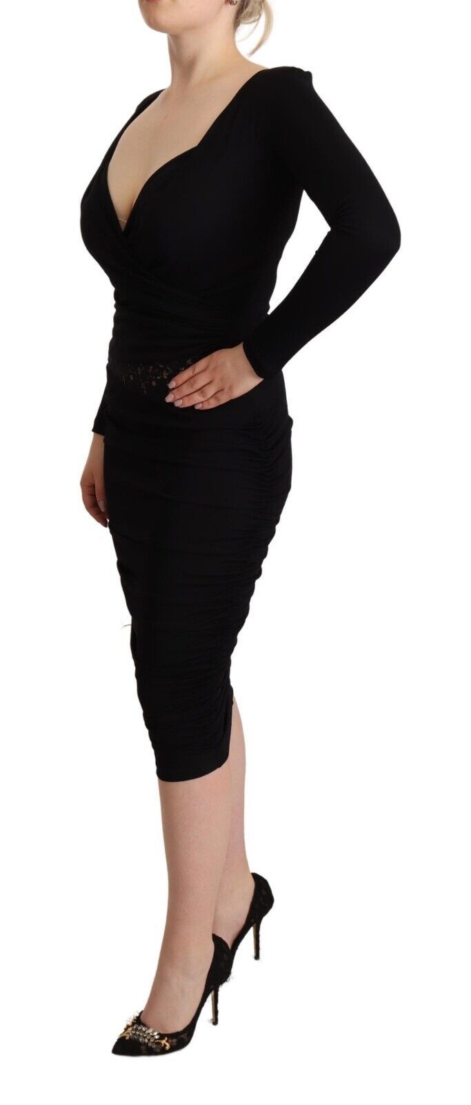 Rochie elegantă GF Ferre neagră, model teacă, cu decolteu în formă de inimă