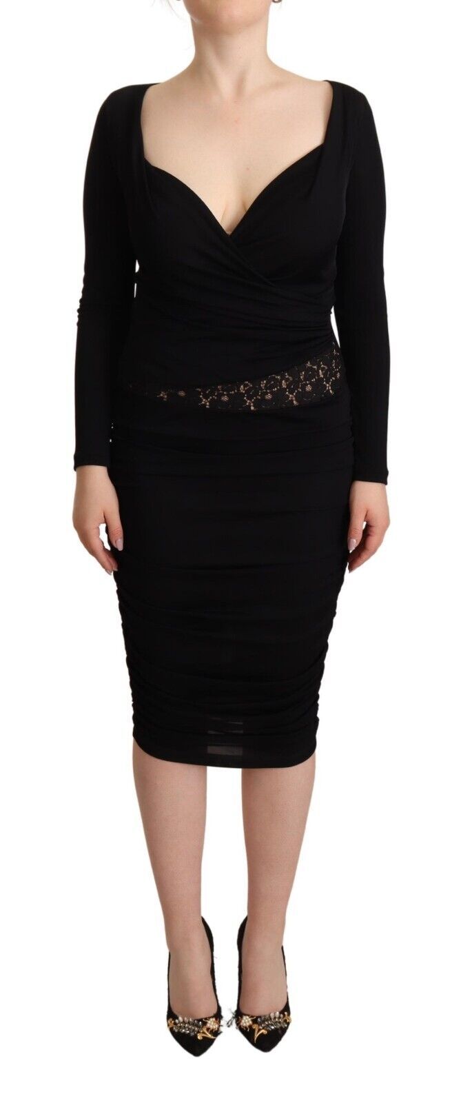 Rochie elegantă GF Ferre neagră, model teacă, cu decolteu în formă de inimă