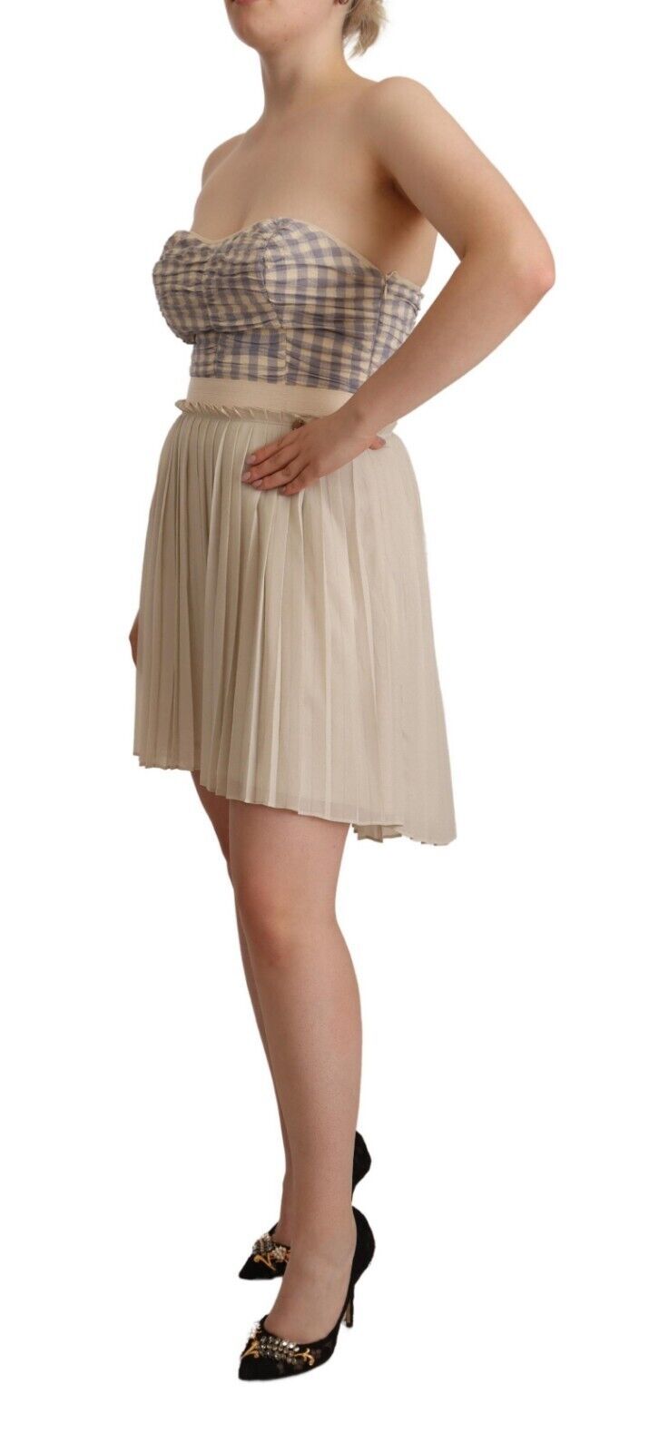 Rochie Guess Chic bej fără bretele, linie A