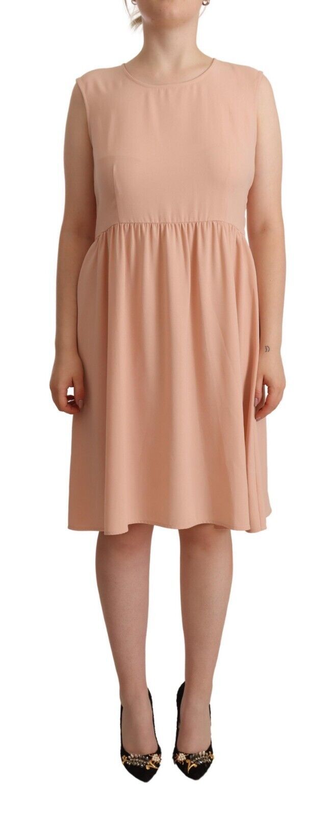 Rochie elegantă bej, fără mâneci, Twinset