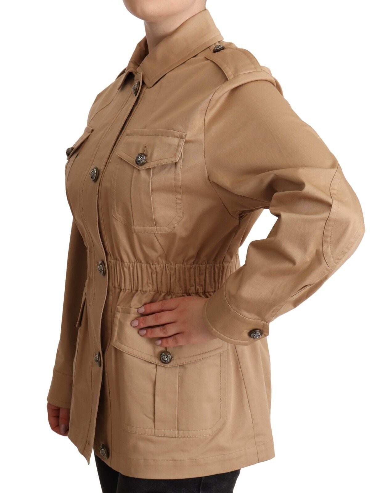 Dolce &amp; Gabbana – Schicker beigefarbener Button-Down-Mantel mit Verzierungen