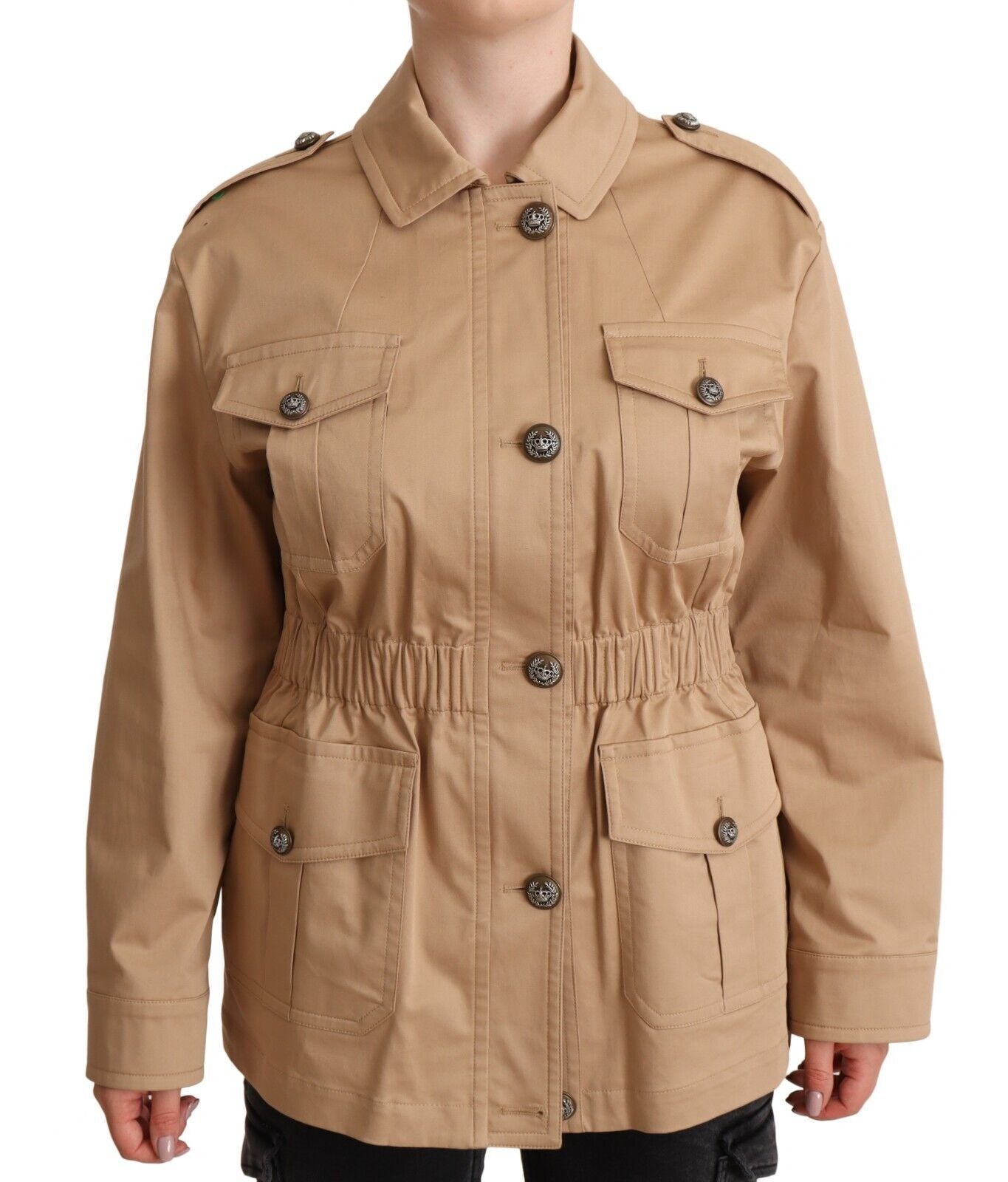Dolce &amp; Gabbana – Schicker beigefarbener Button-Down-Mantel mit Verzierungen