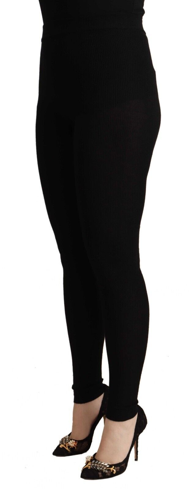 Dolce &amp; Gabbana – Schwarze Strumpfhose aus Kaschmir mit hoher Taille