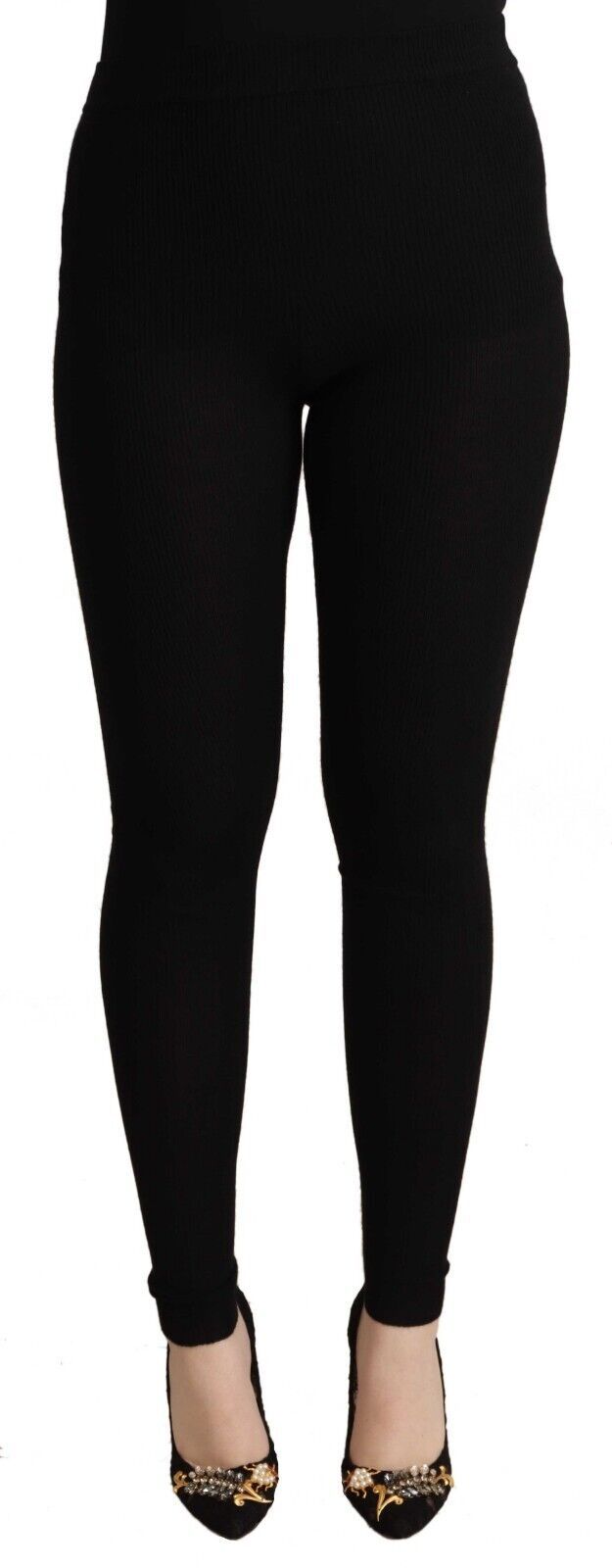 Dolce &amp; Gabbana – Schwarze Strumpfhose aus Kaschmir mit hoher Taille