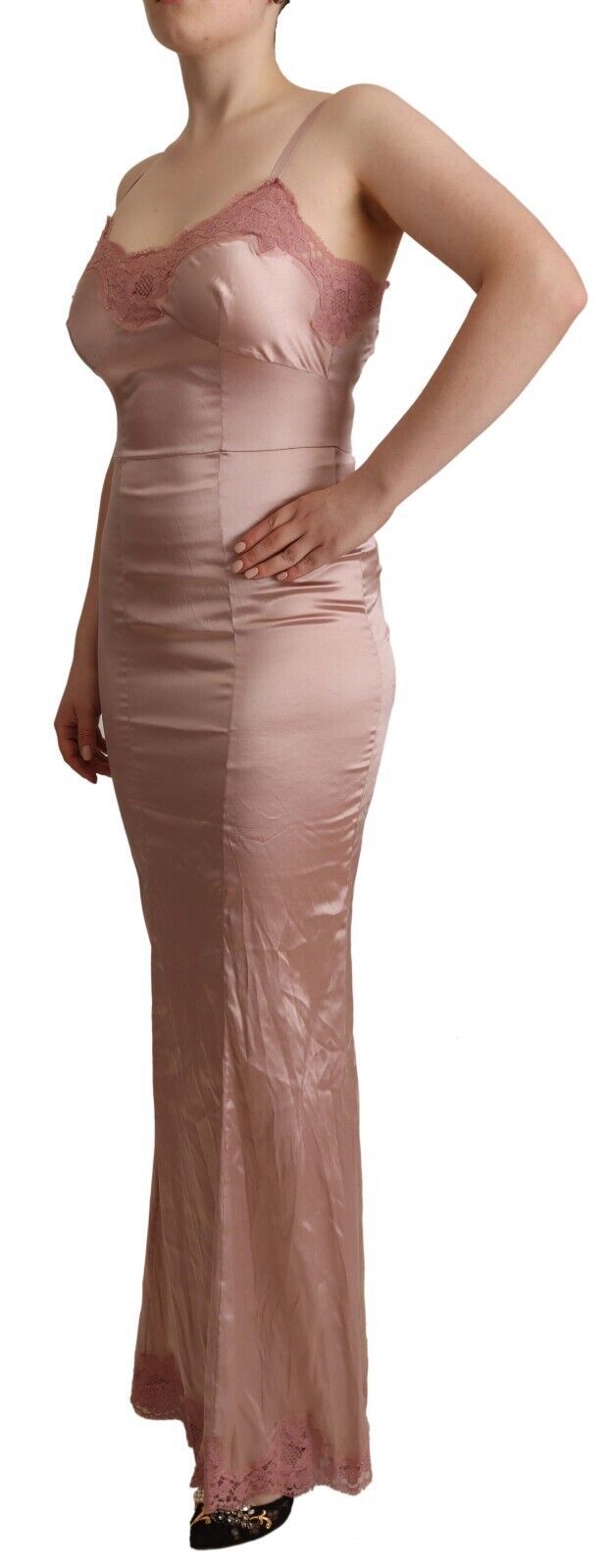 Rochie maxi mulată elegantă din dantelă roz Dolce &amp; Gabbana