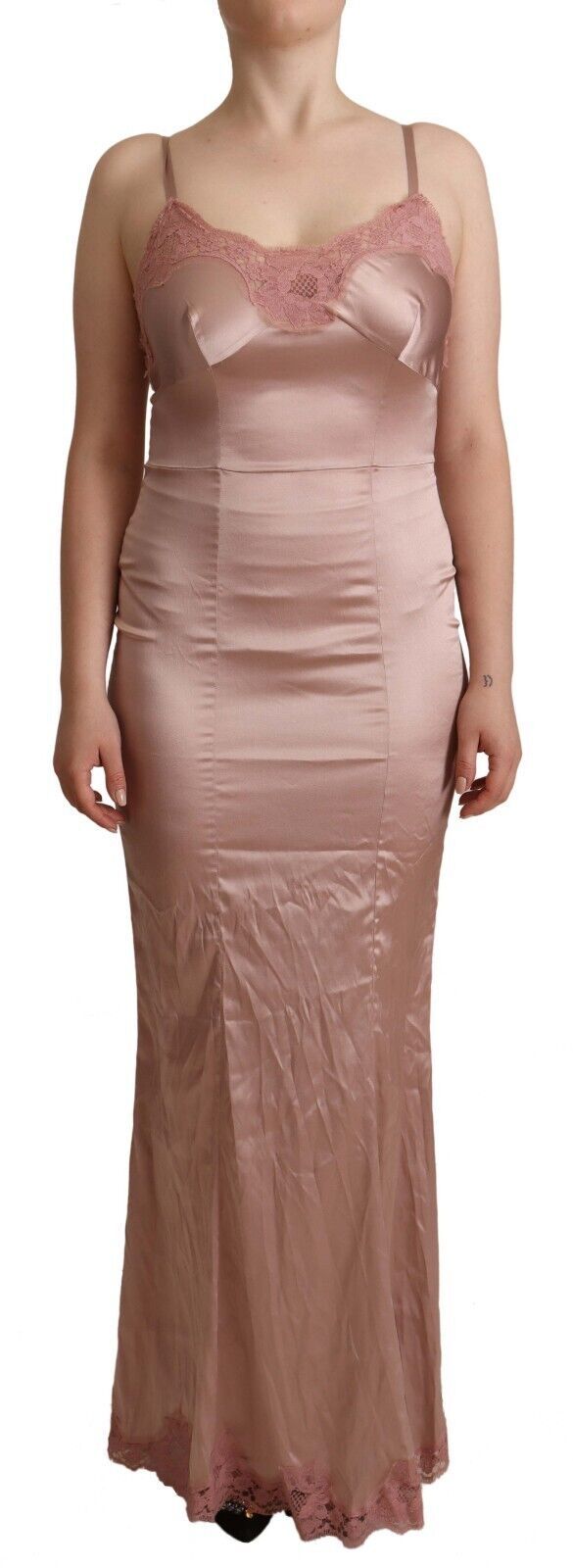 Rochie maxi mulată elegantă din dantelă roz Dolce &amp; Gabbana