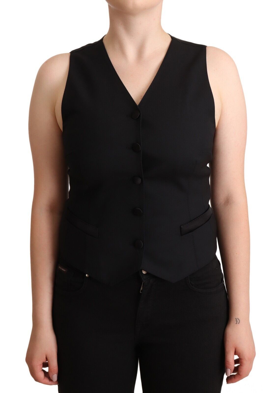 Dolce &amp; Gabbana Elegantes schwarzes Trägertop mit Knopfdetail