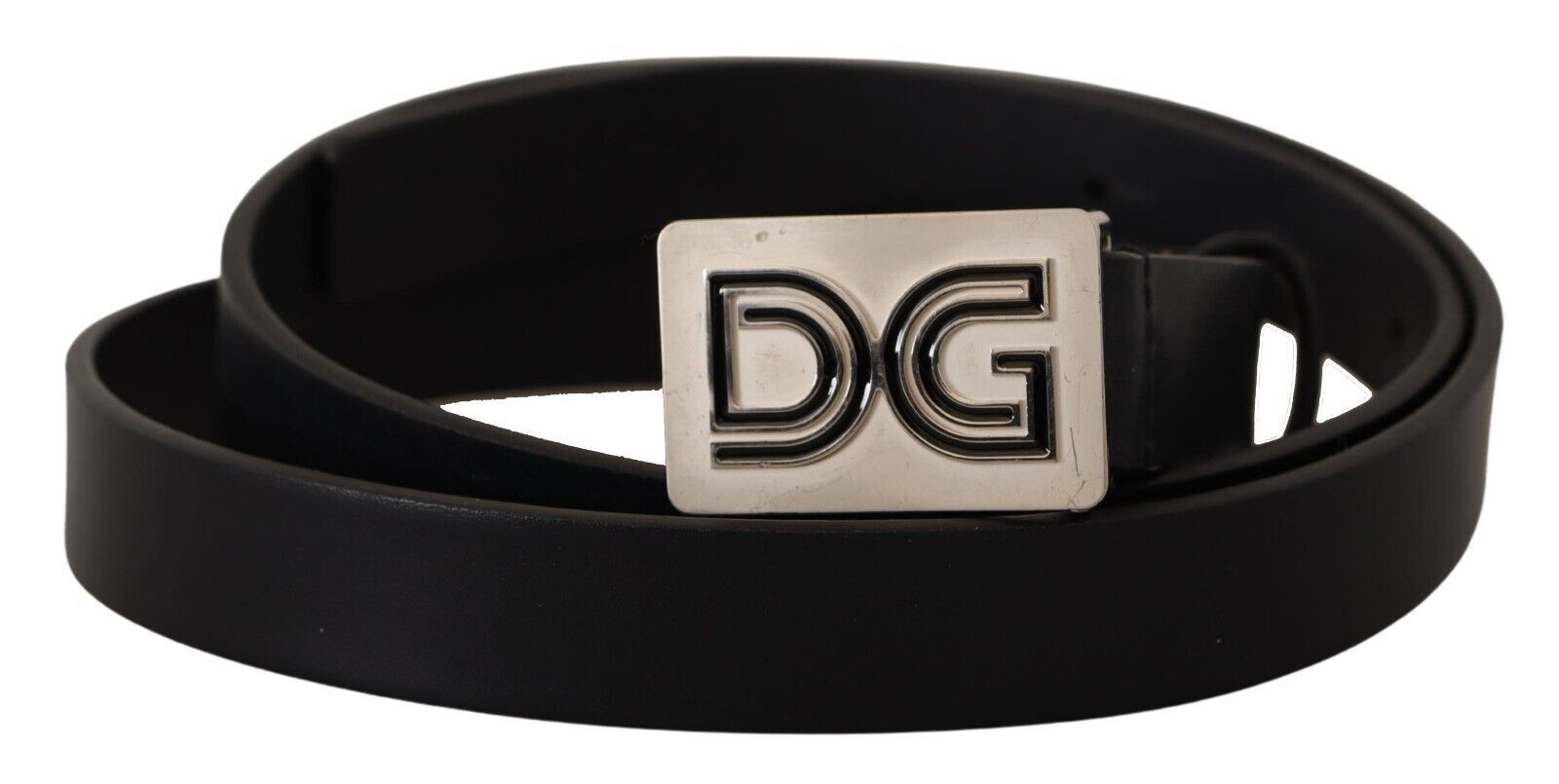 Curea elegantă din piele neagră Dolce &amp; Gabbana cu cataramă argintie