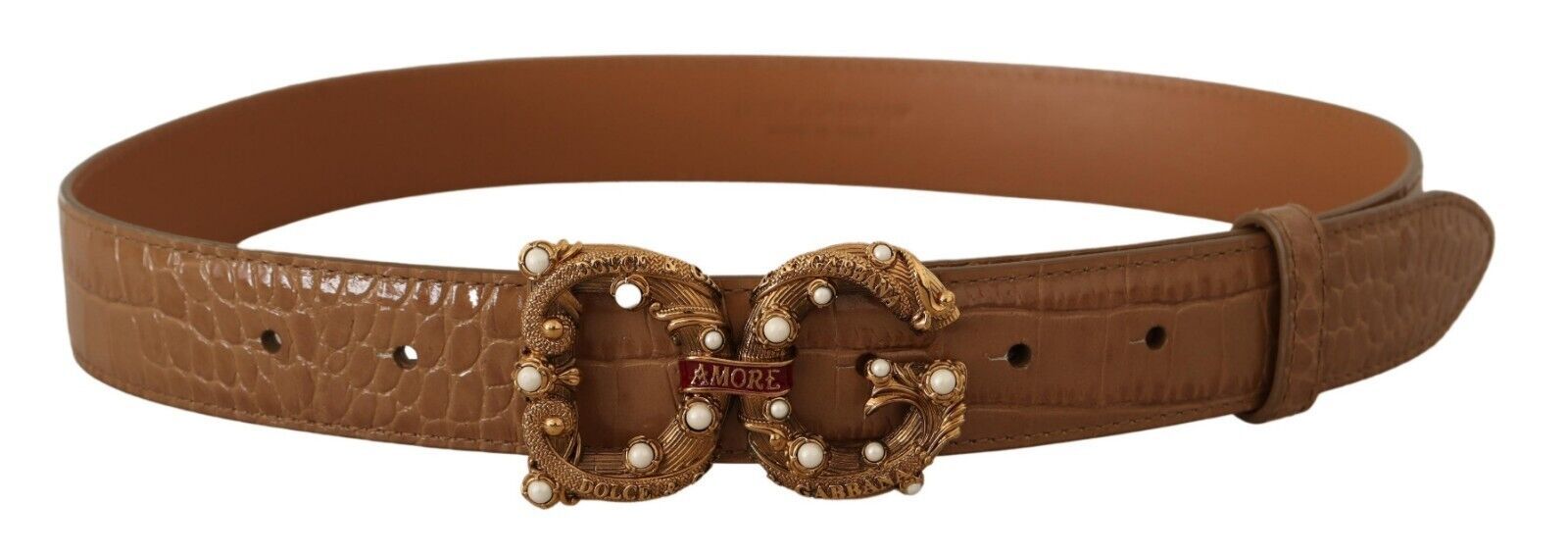 Dolce &amp; Gabbana Eleganter Amore-Gürtel aus Kroko-Leder mit Perlen