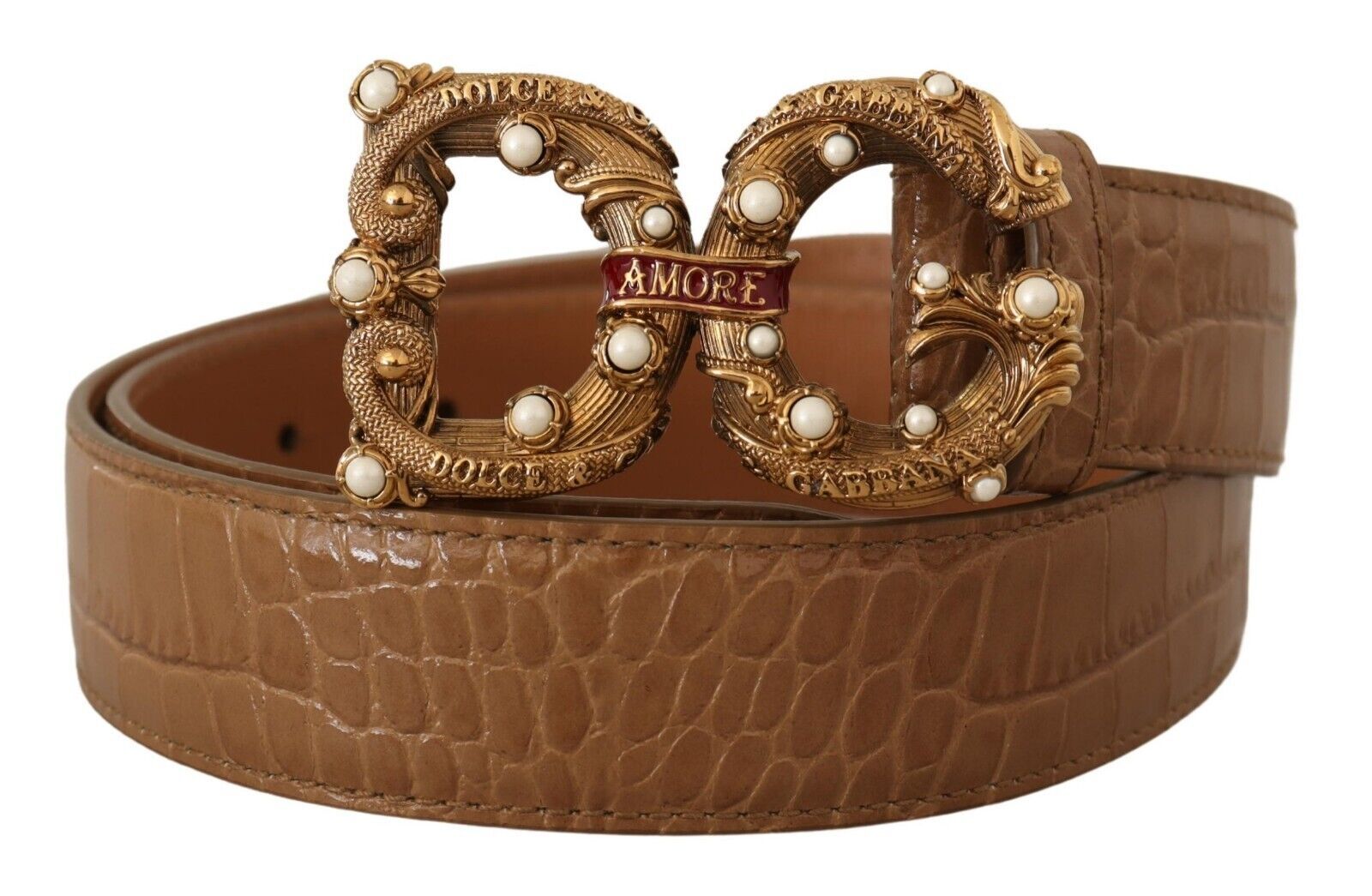 Dolce &amp; Gabbana Eleganter Amore-Gürtel aus Kroko-Leder mit Perlen