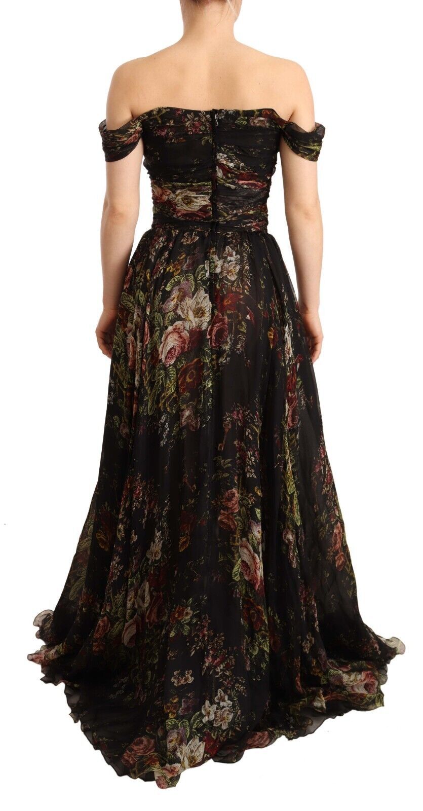 Dolce &amp; Gabbana – Langes, schulterfreies Seidenkleid mit Blumenmuster