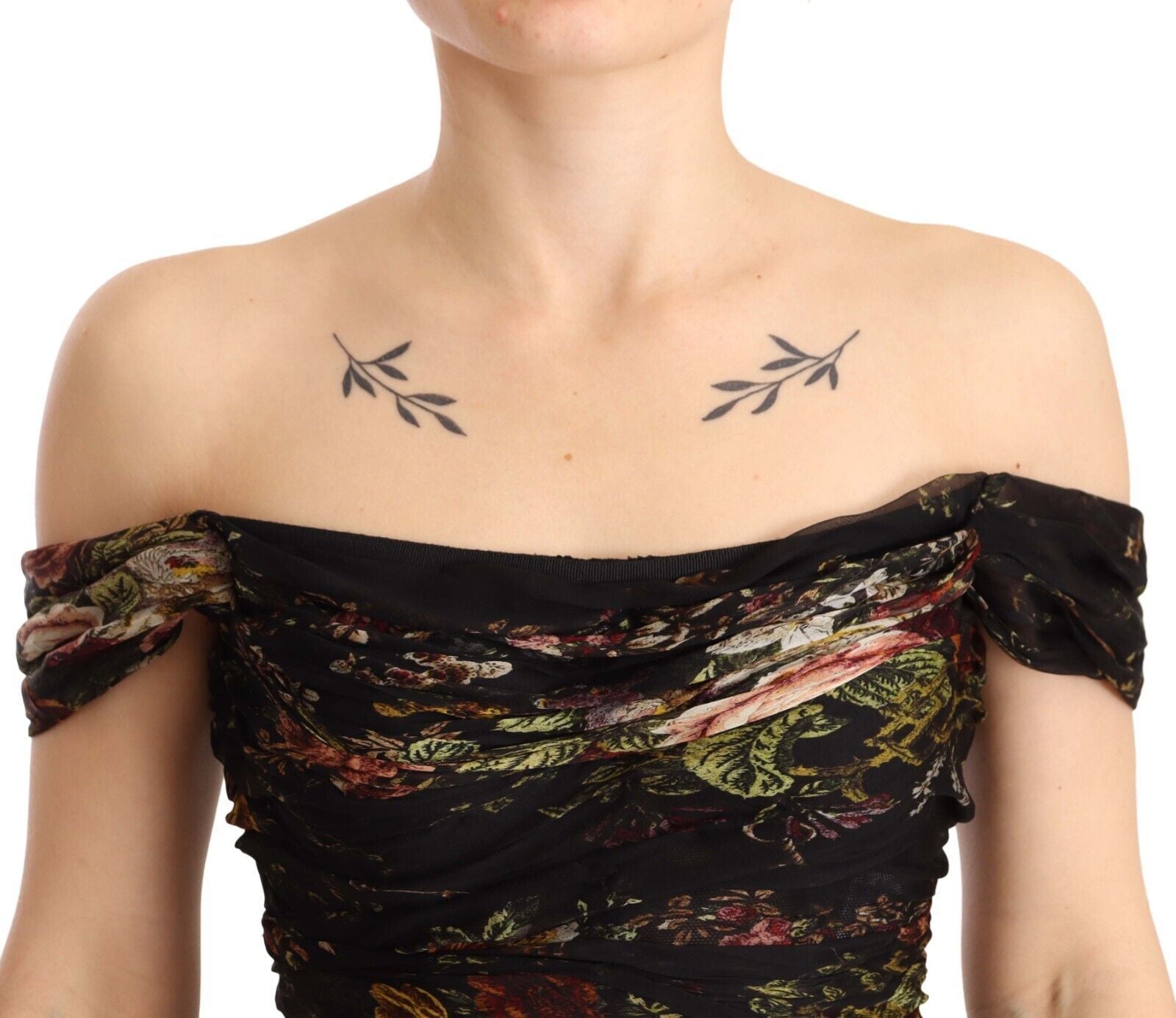Dolce &amp; Gabbana – Langes, schulterfreies Seidenkleid mit Blumenmuster