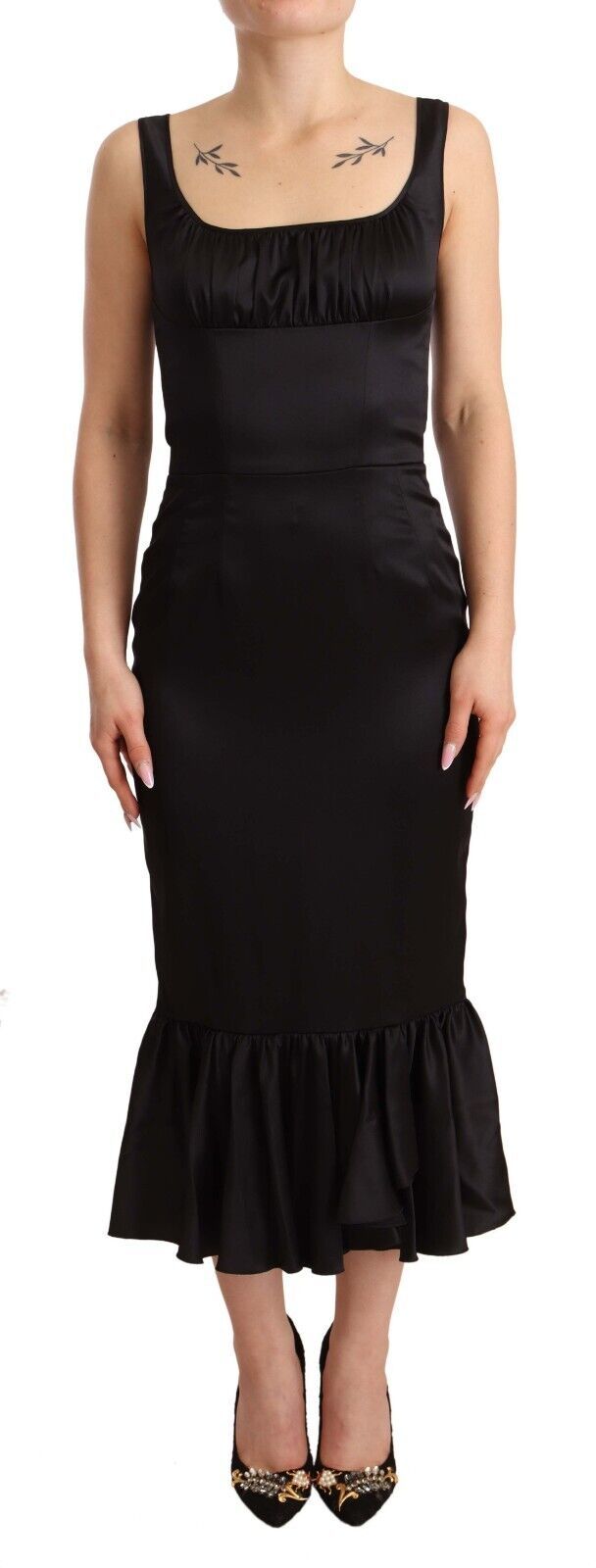 Rochie midi elegantă din mătase neagră Dolce &amp; Gabbana
