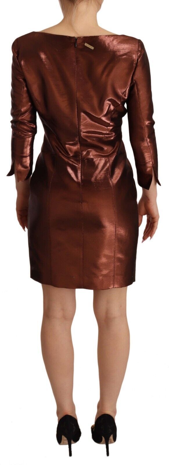 GF Ferre Elegantes bronzefarbenes Etui-Minikleid mit quadratischem Ausschnitt