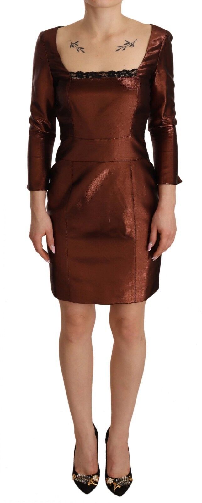 Rochie mini elegantă GF Ferre, din bronz, cu decolteu pătrat