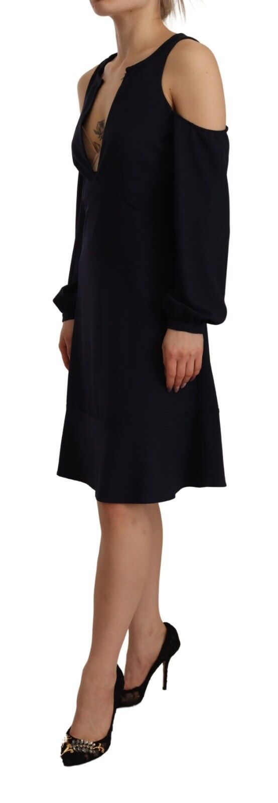Rochie Twinset Chic neagră cu umeri deschiși, linie A