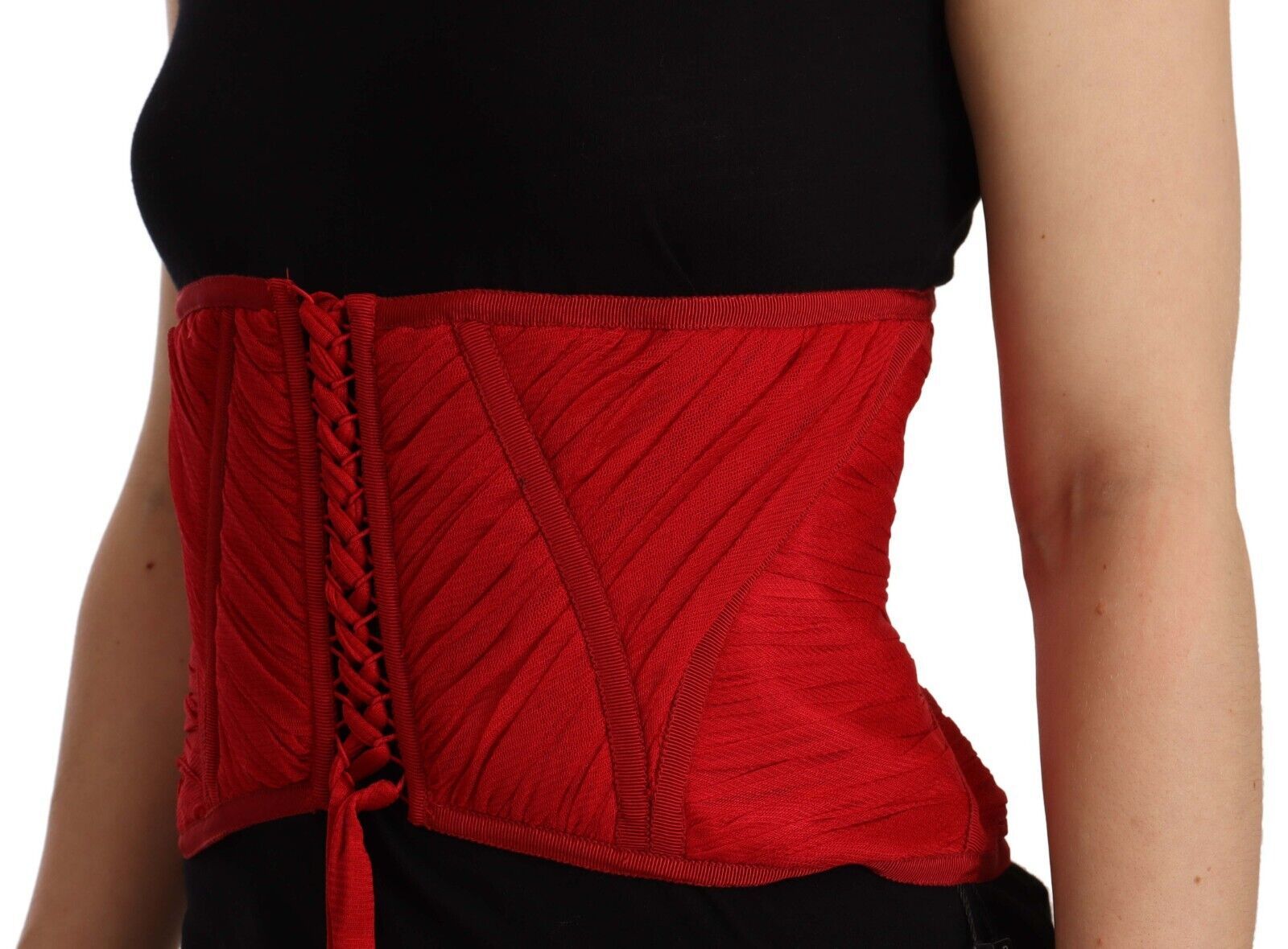 Dolce &amp; Gabbana Elegantes rotes Seiden-Korsett-Gürtel-Top