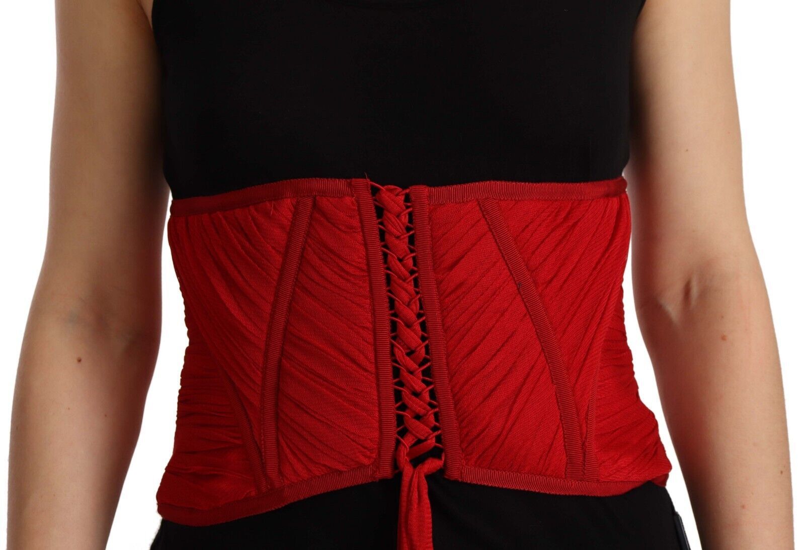 Dolce &amp; Gabbana Elegantes rotes Seiden-Korsett-Gürtel-Top