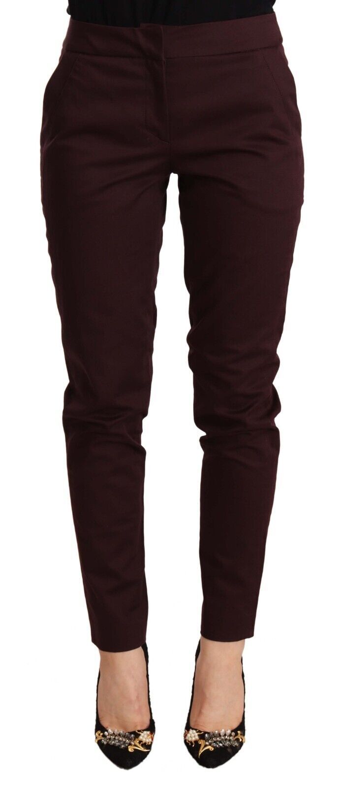 Just Cavalli – Kastanienbraune, schmal geschnittene Skinny-Hose mit Reißverschlussdetail