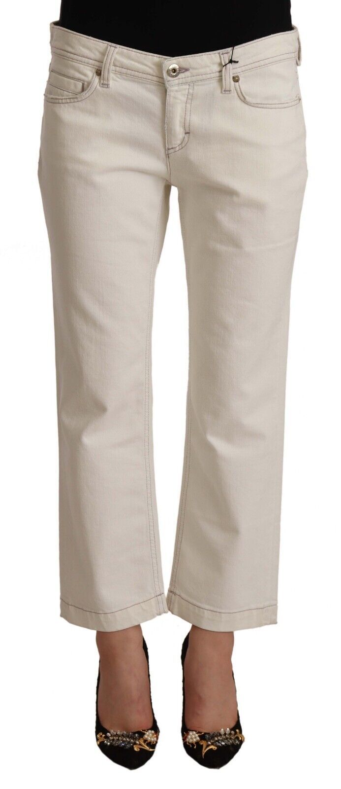 Dolce &amp; Gabbana Chic Off-White Cropped Jeans – Must-Have für Fashionistas