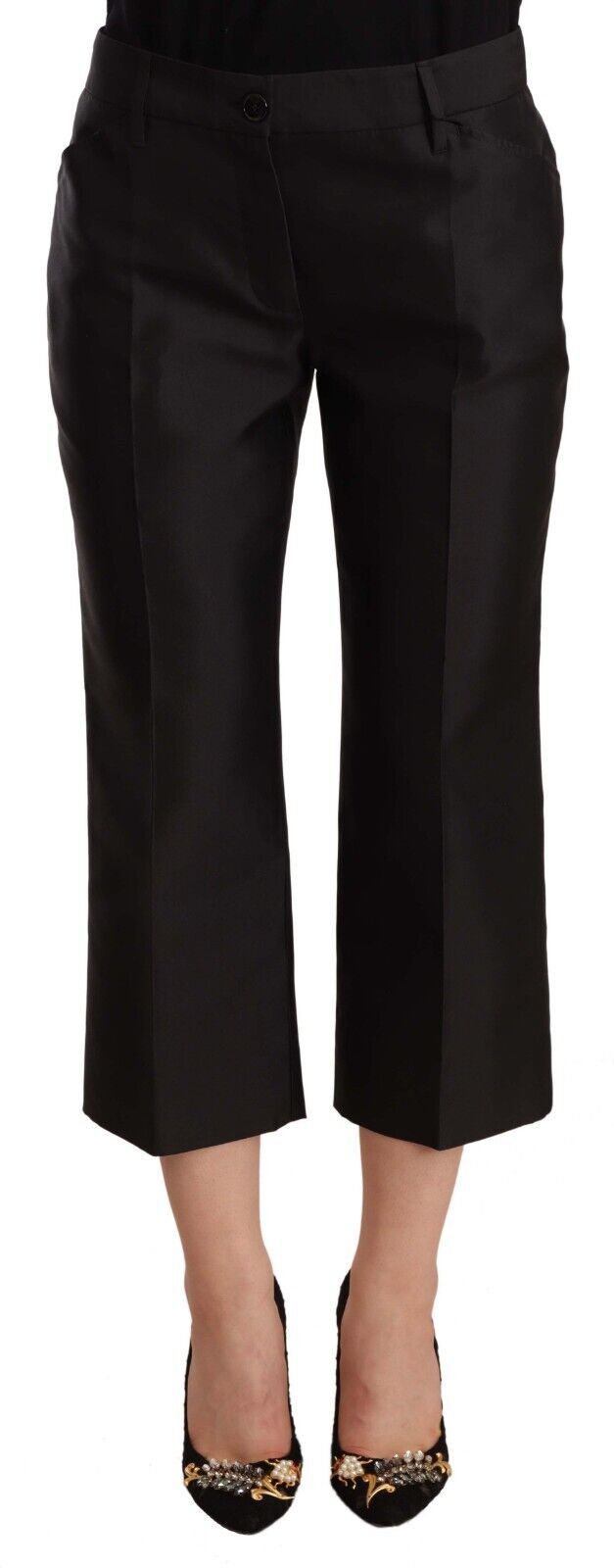 Dolce &amp; Gabbana Schicke verkürzte Seidenhose in zeitlosem Schwarz