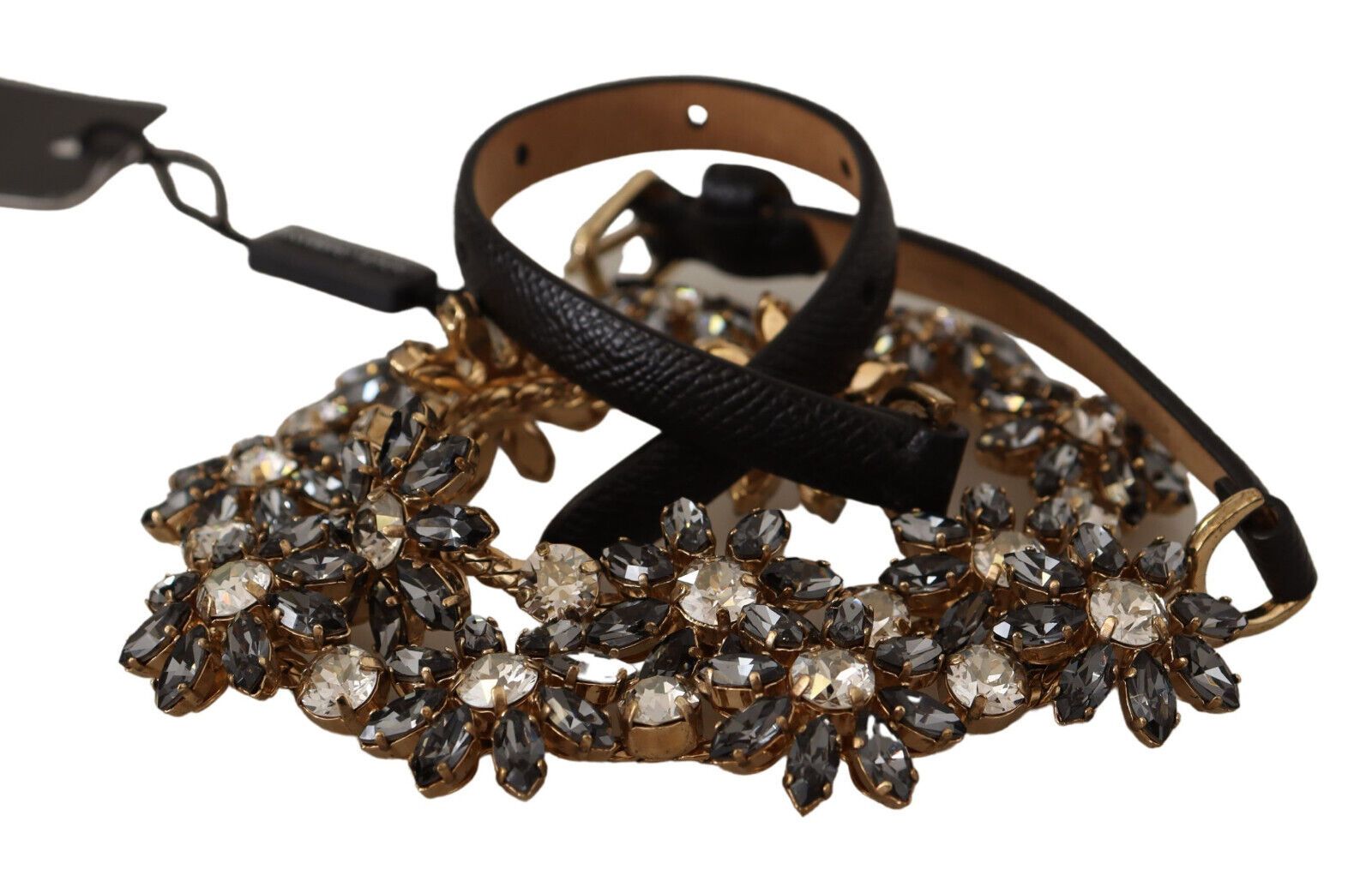 Dolce &amp; Gabbana Eleganter Ledergürtel mit Gänseblümchenkette und Kristallen