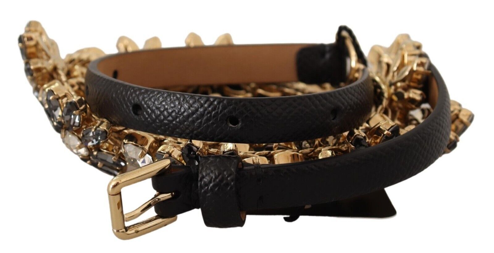 Dolce &amp; Gabbana Eleganter Ledergürtel mit Gänseblümchenkette und Kristallen