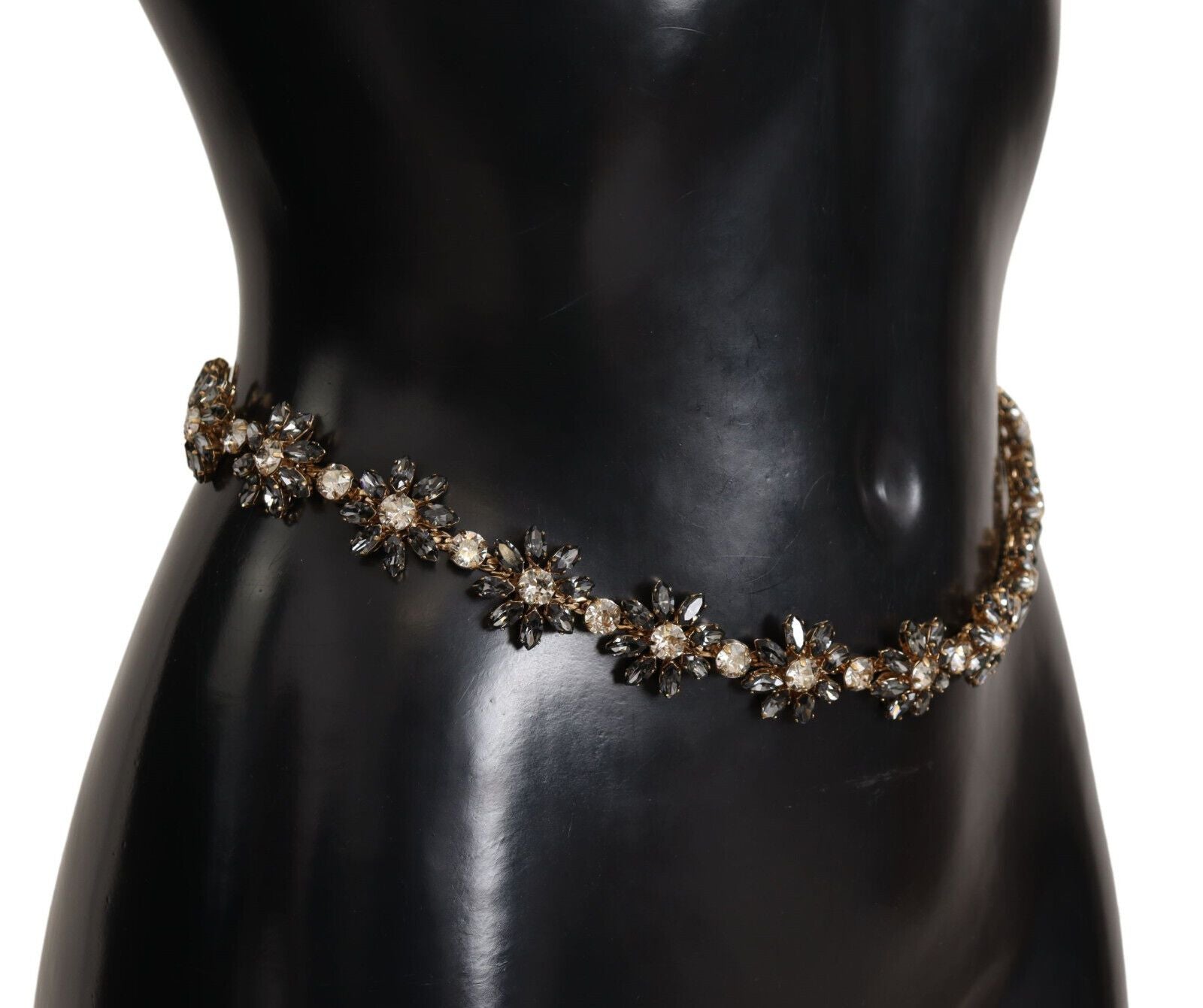 Dolce &amp; Gabbana Eleganter Ledergürtel mit Gänseblümchenkette und Kristallen
