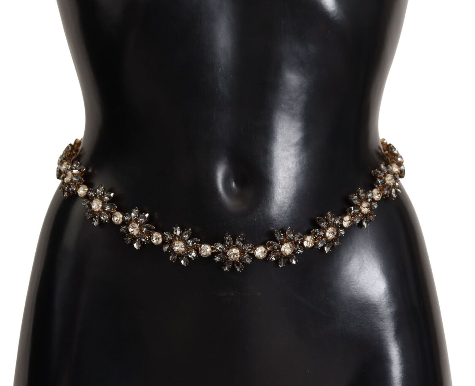 Dolce &amp; Gabbana Eleganter Ledergürtel mit Gänseblümchenkette und Kristallen