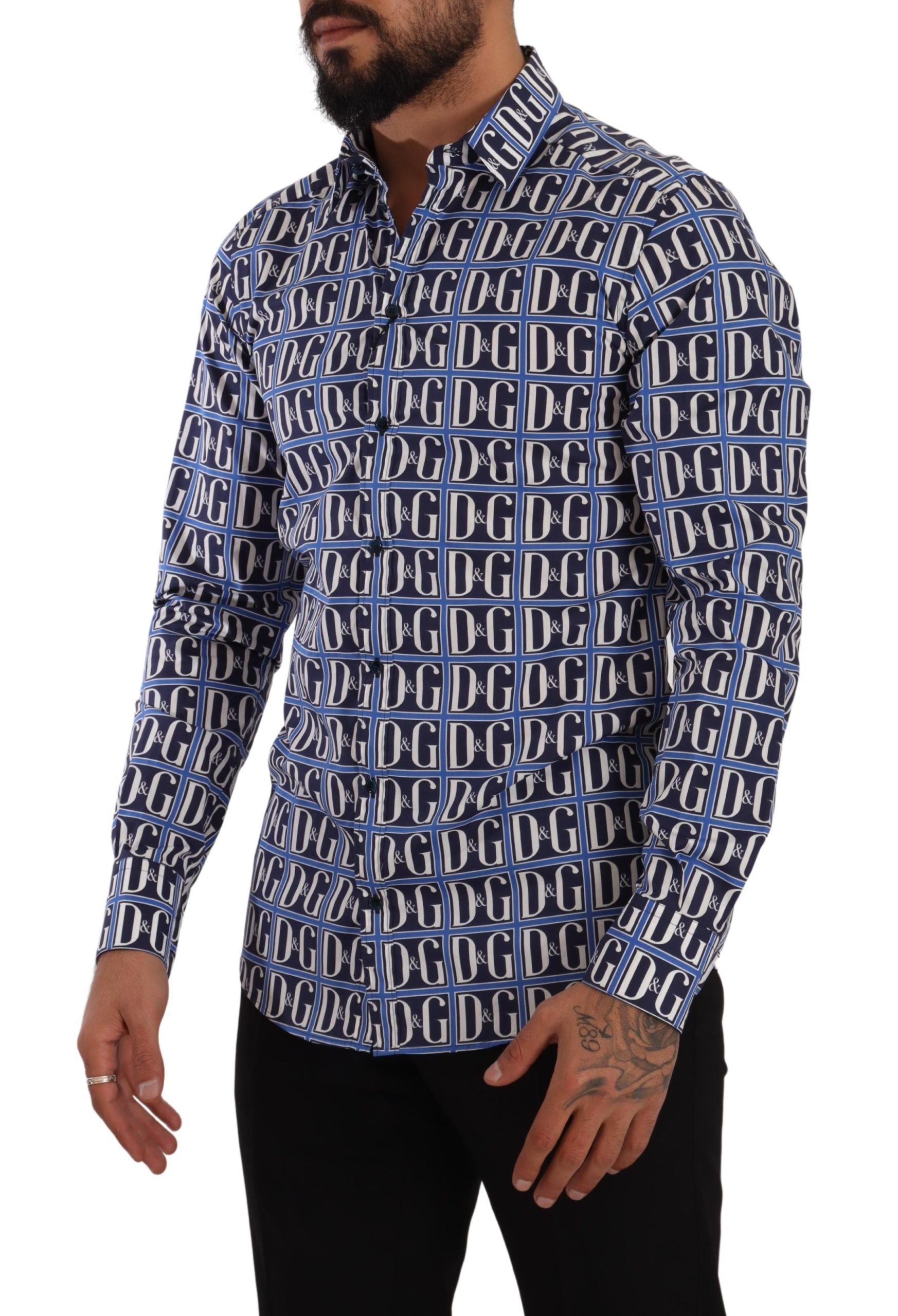 Dolce &amp; Gabbana Slim Fit Baumwollhemd in Blau mit Logo