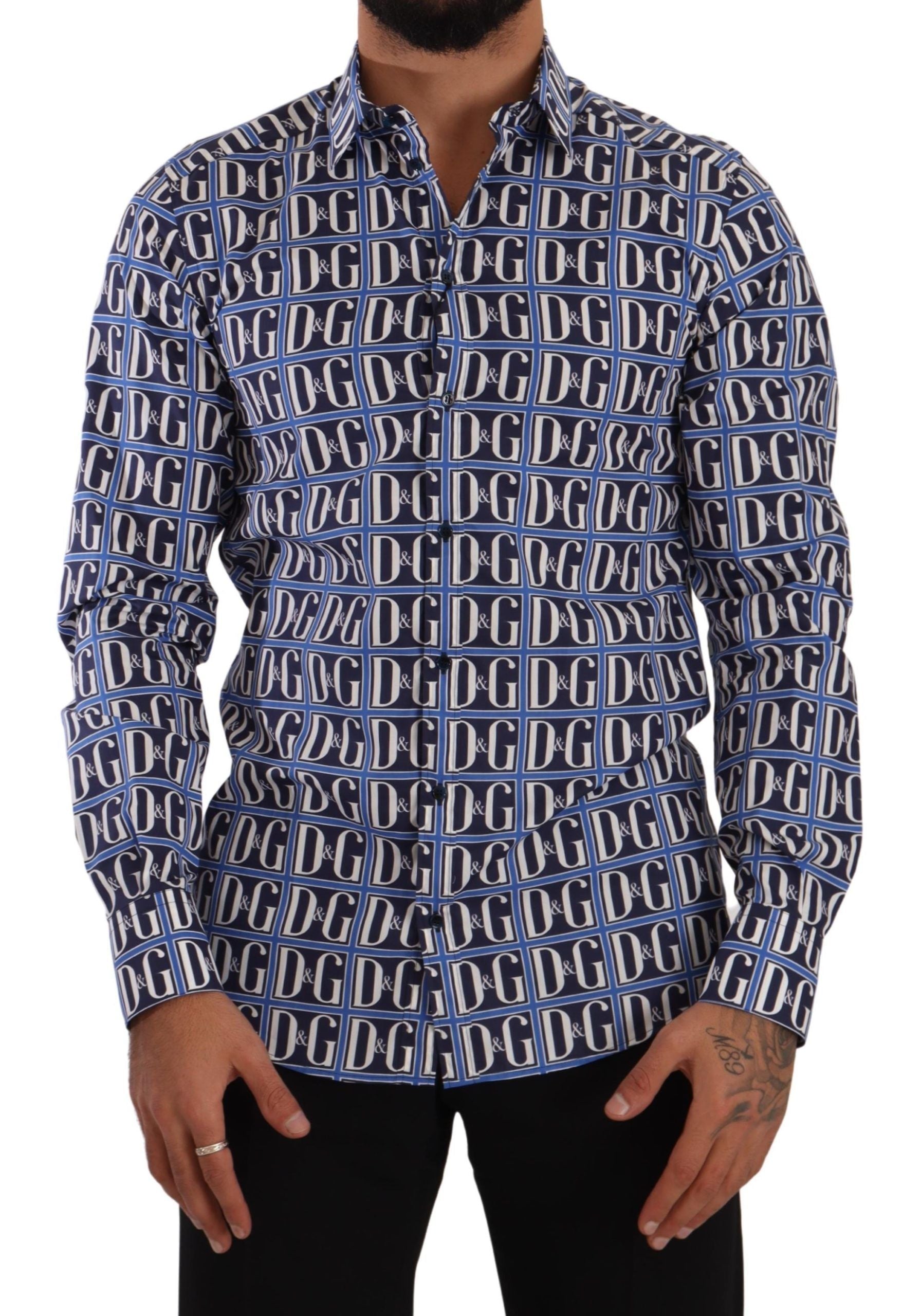 Dolce &amp; Gabbana Slim Fit Baumwollhemd in Blau mit Logo