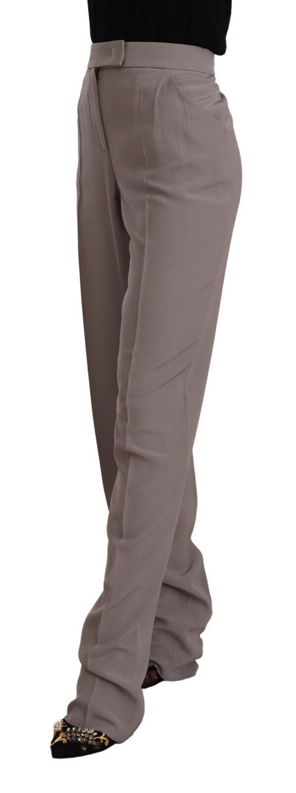 Pantaloni eleganți cu talie înaltă din amestec de mătase Armani