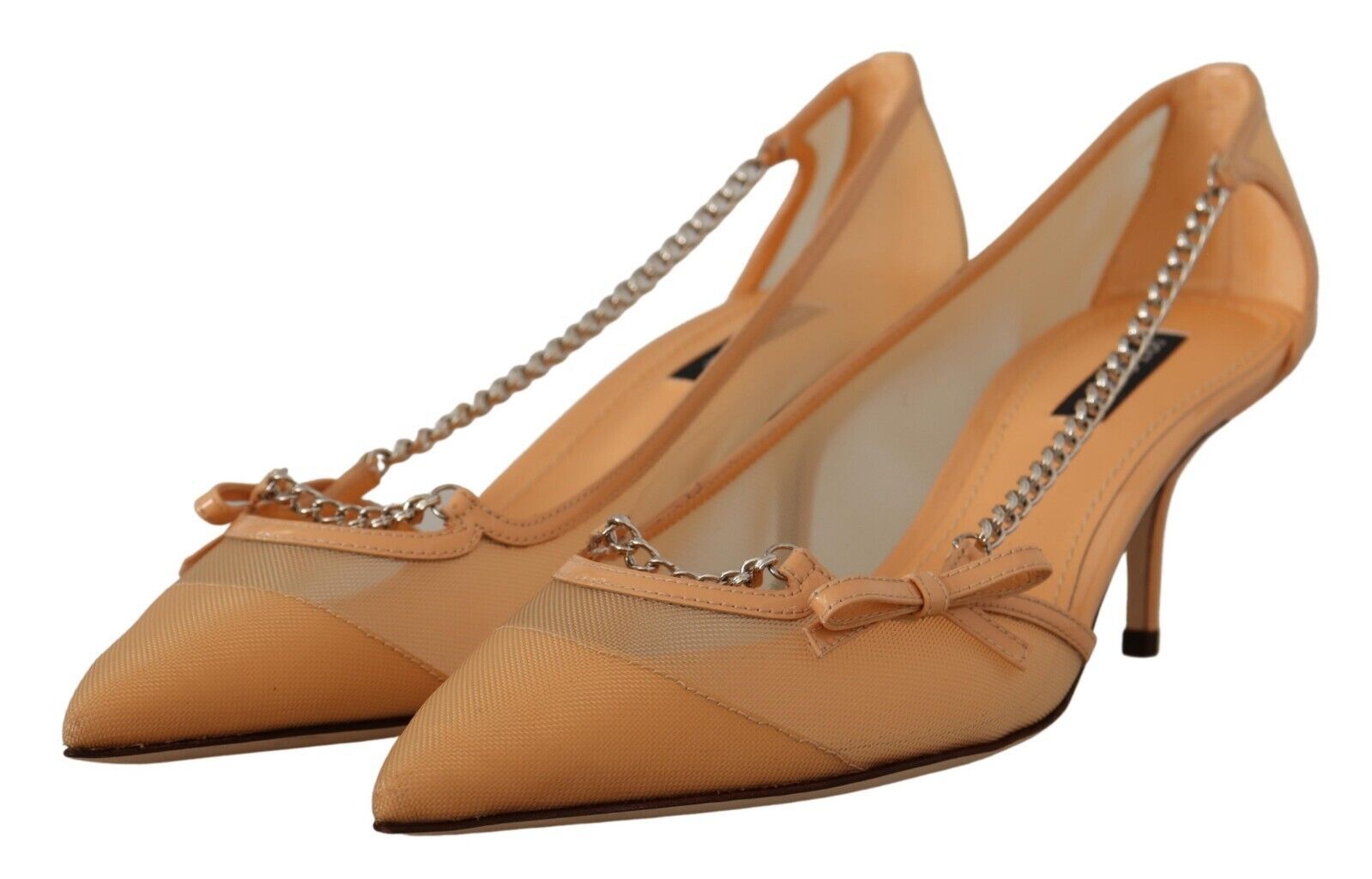 Dolce &amp; Gabbana Elegante beige Mesh-Pumps mit silbernen Ketten