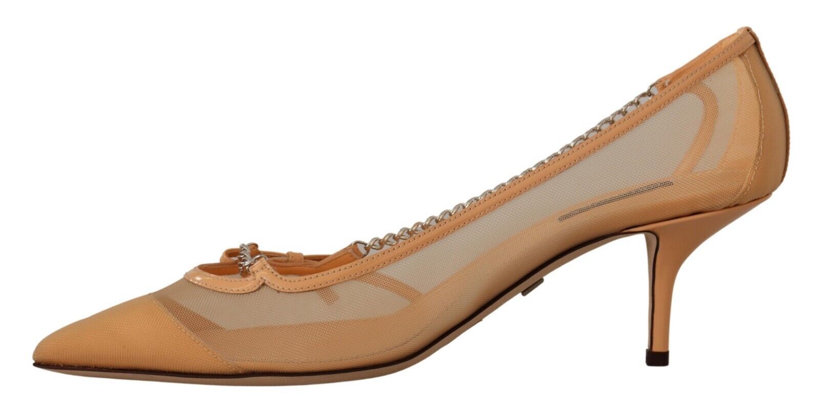 Dolce &amp; Gabbana Pantofi cu toc eleganti din plasă bej cu lanțuri argintii