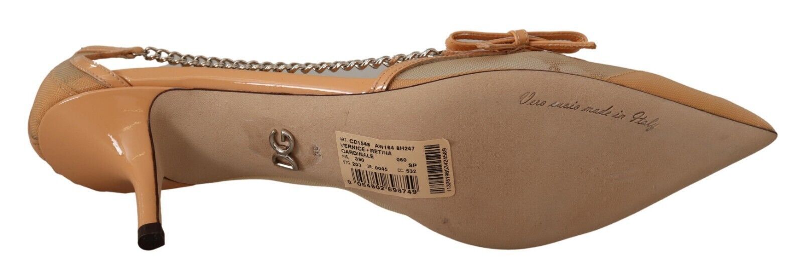 Dolce &amp; Gabbana Pantofi cu toc eleganti din plasă bej cu lanțuri argintii