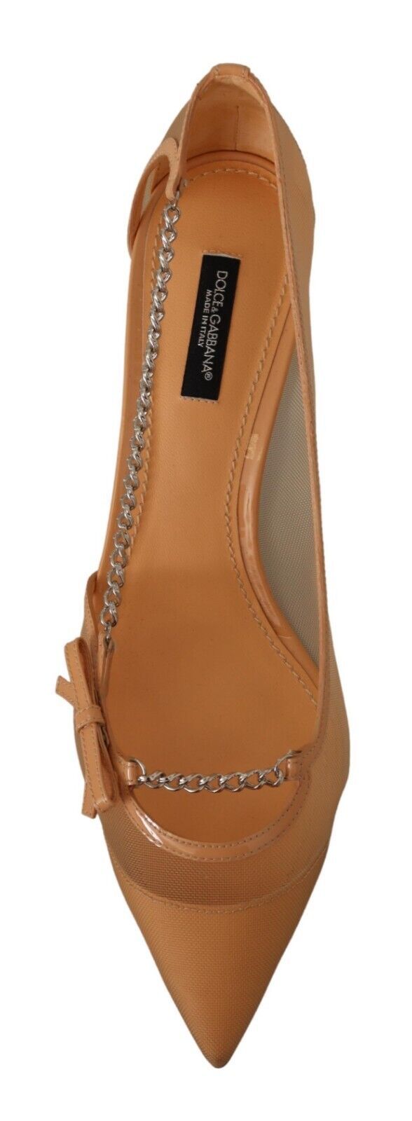 Dolce &amp; Gabbana Pantofi cu toc eleganti din plasă bej cu lanțuri argintii