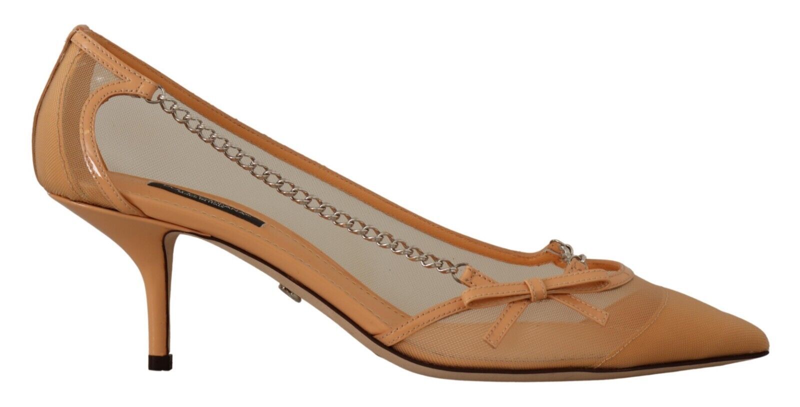 Dolce &amp; Gabbana Elegante beige Mesh-Pumps mit silbernen Ketten