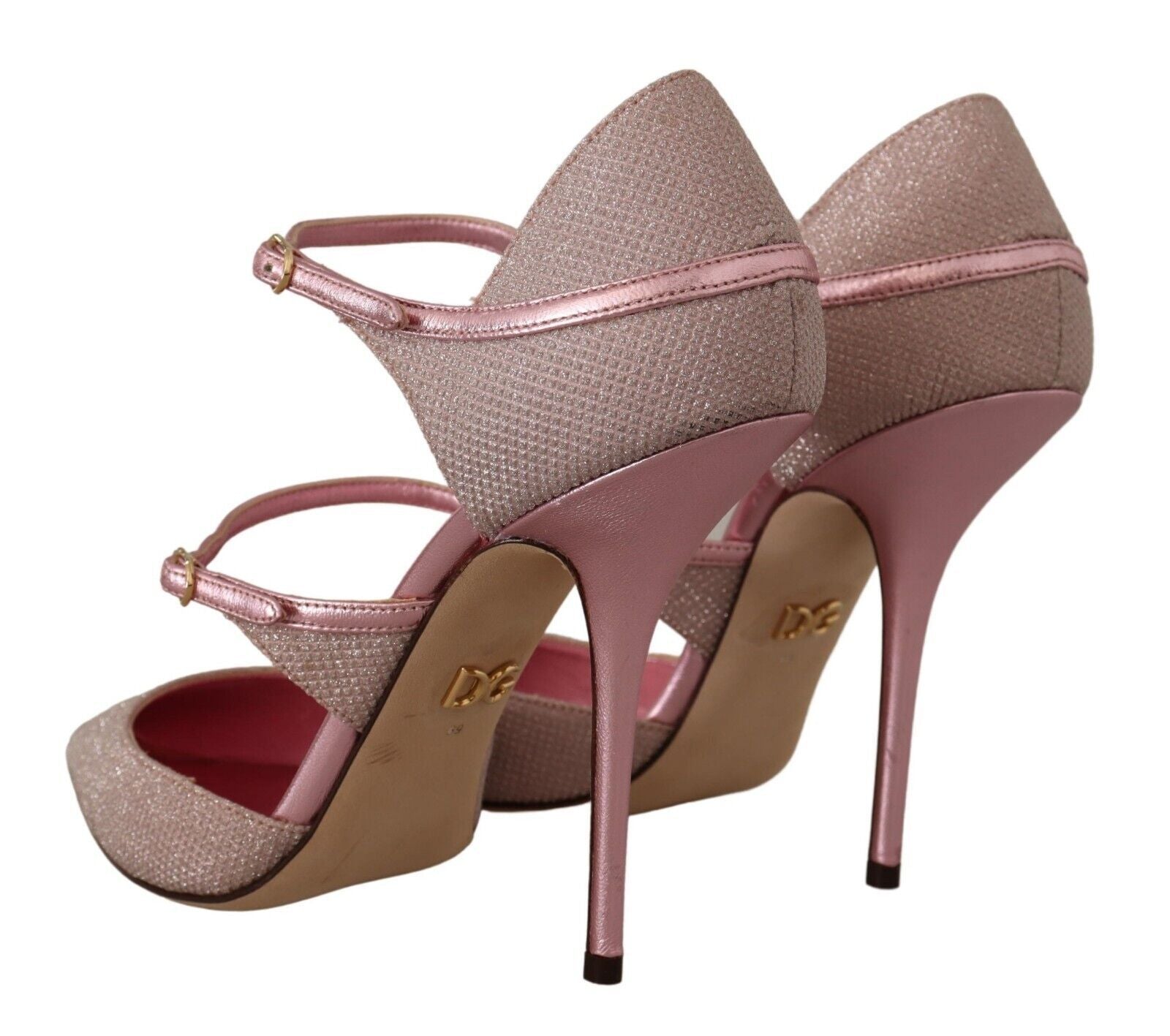 Dolce &amp; Gabbana – Rosa Glitzer-Sandalen mit hohem Absatz