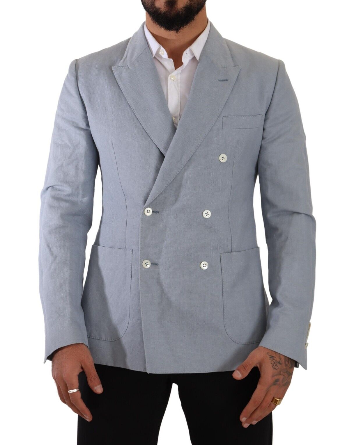 Dolce &amp; Gabbana Eleganter Slim Fit Hellblauer Zweireihiger Blazer