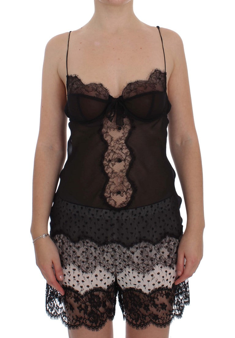 Dolce &amp; Gabbana Elegantes schwarzes Dessous-Hemdchen aus Seidenspitze