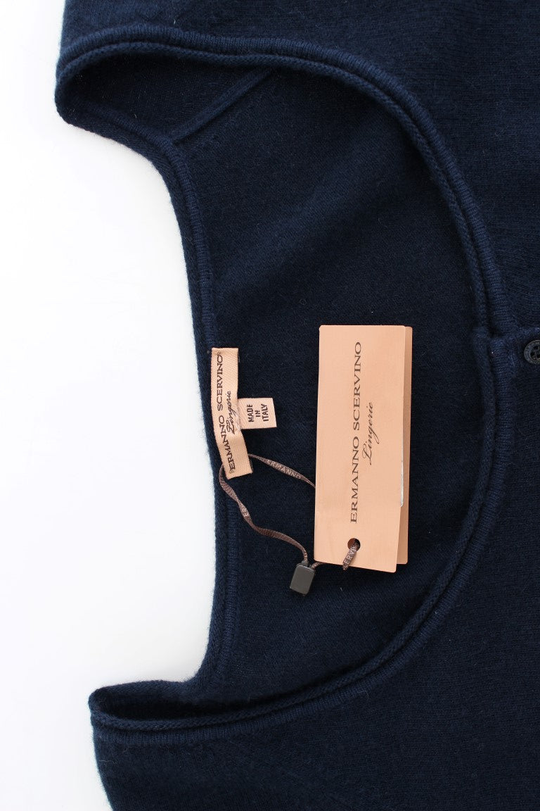 Pulover scurt Ermanno Scervino Chic din amestec de cașmir albastru