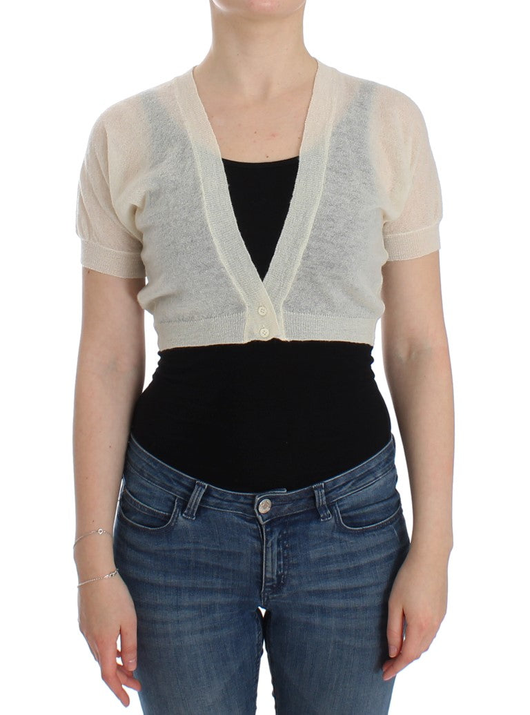 Ermanno Scervino Eleganter, cremefarbener, kurzer Pullover aus Alpaka-Wollmischung