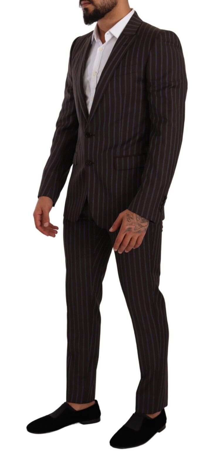 Dolce &amp; Gabbana – Eleganter, kastanienbrauner, gestreifter Slim-Fit-Anzug