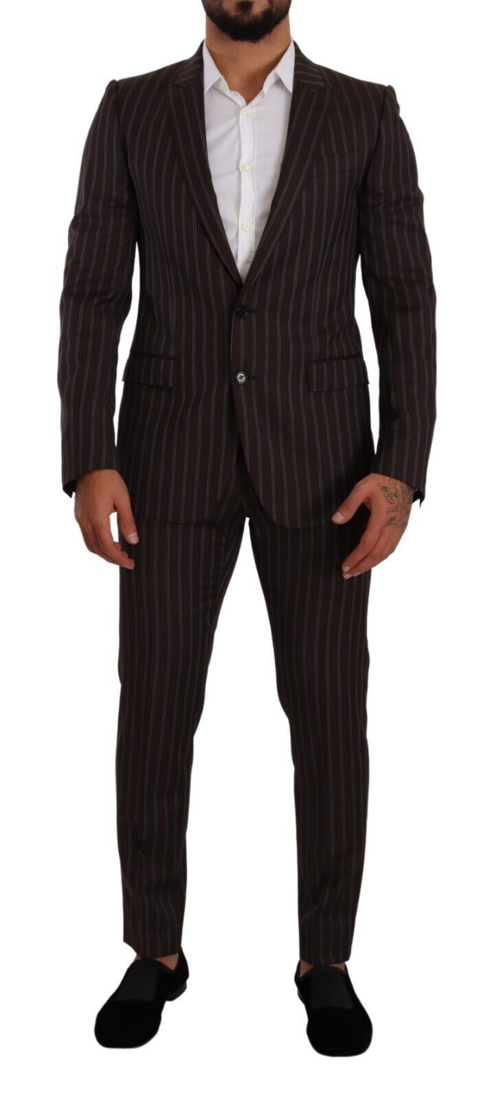 Dolce &amp; Gabbana – Eleganter, kastanienbrauner, gestreifter Slim-Fit-Anzug
