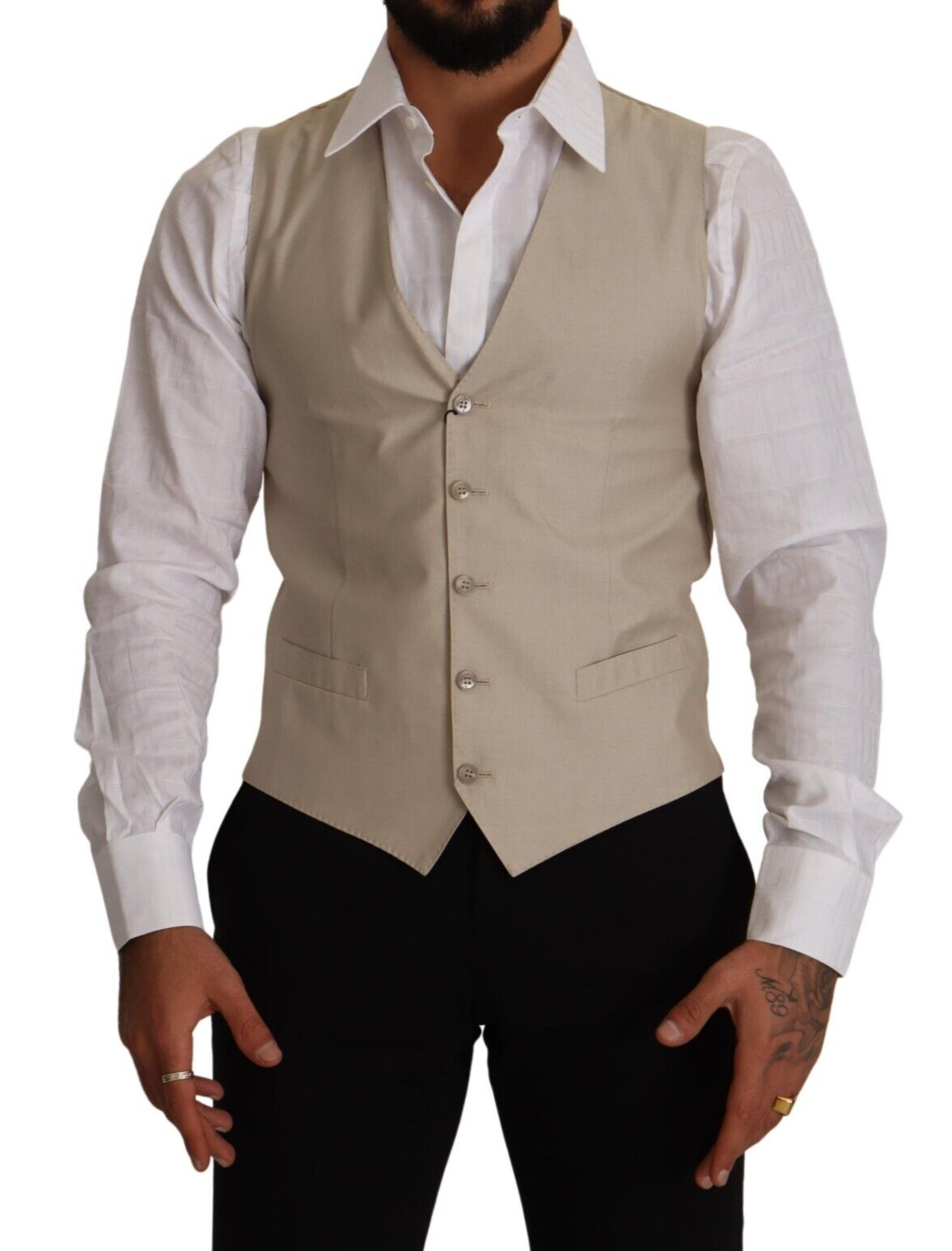 Vestă elegantă din mătase și bumbac bej Dolce &amp; Gabbana
