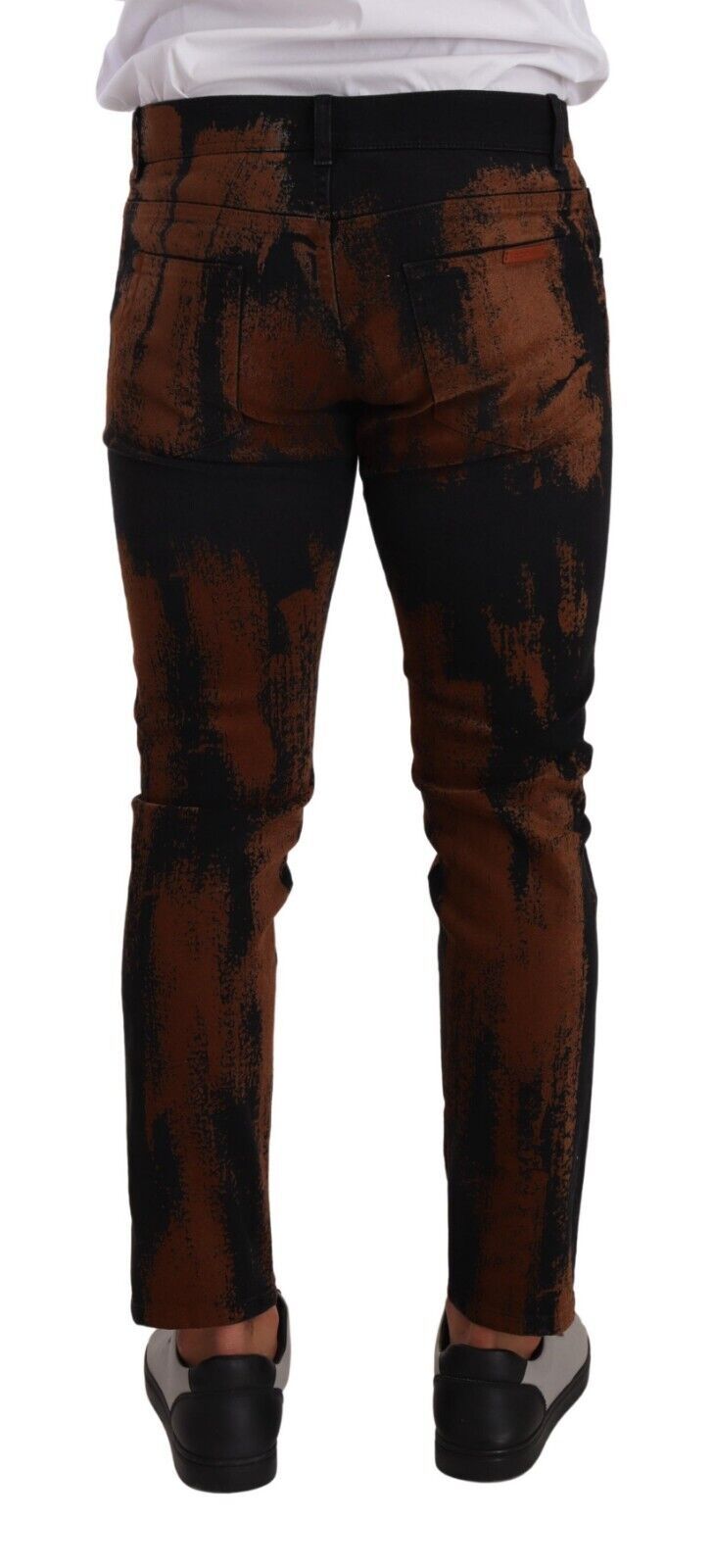 Dolce &amp; Gabbana Chic Schwarz-braune Batik-Slim-Fit-Jeans
