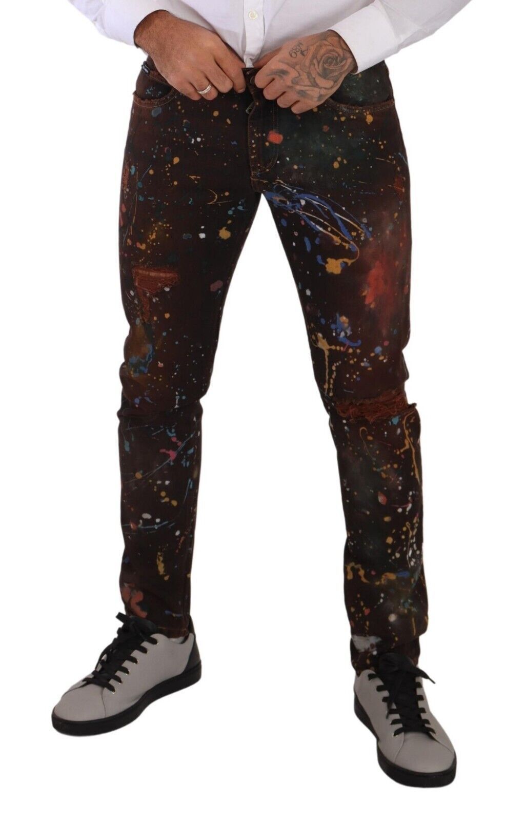 Dolce &amp; Gabbana – Mehrfarbig bemalte Skinny-Jeans