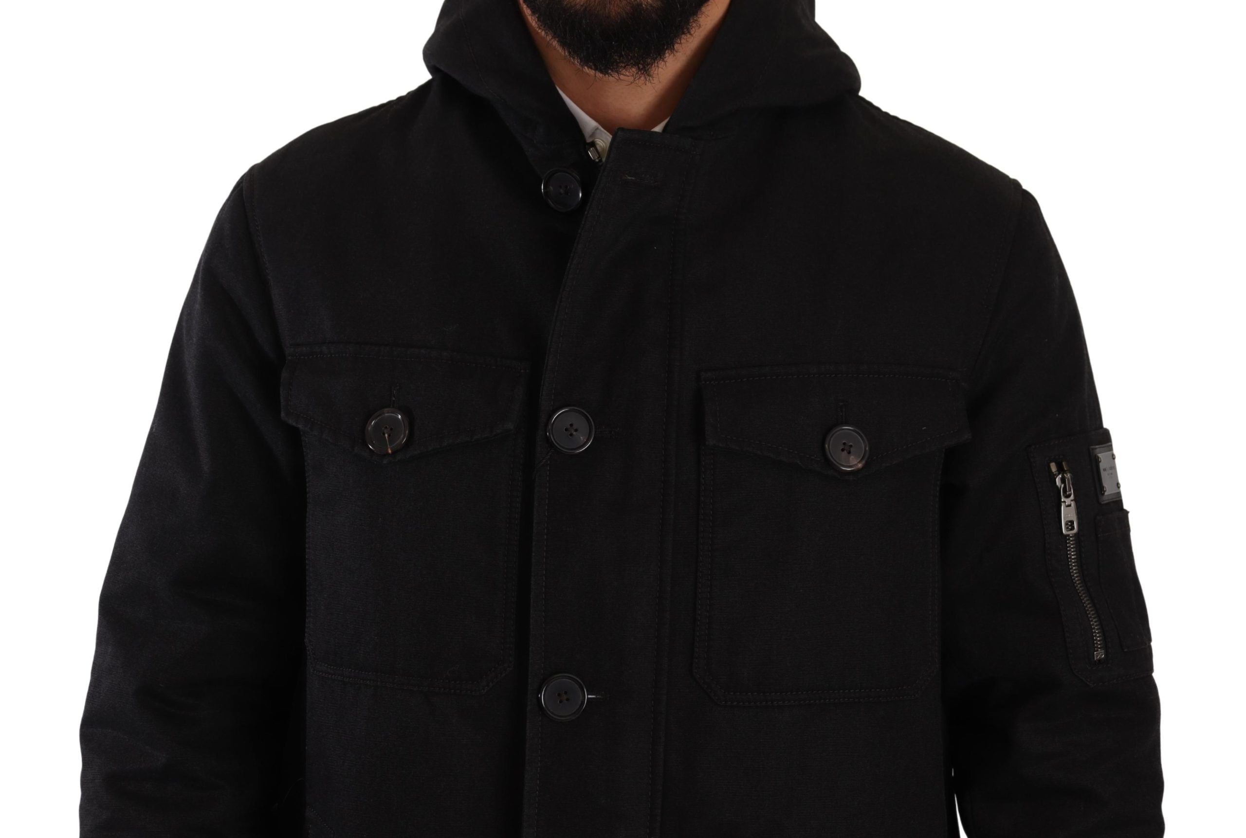 Dolce &amp; Gabbana Elegante schwarze Parka-Kapuzenjacke