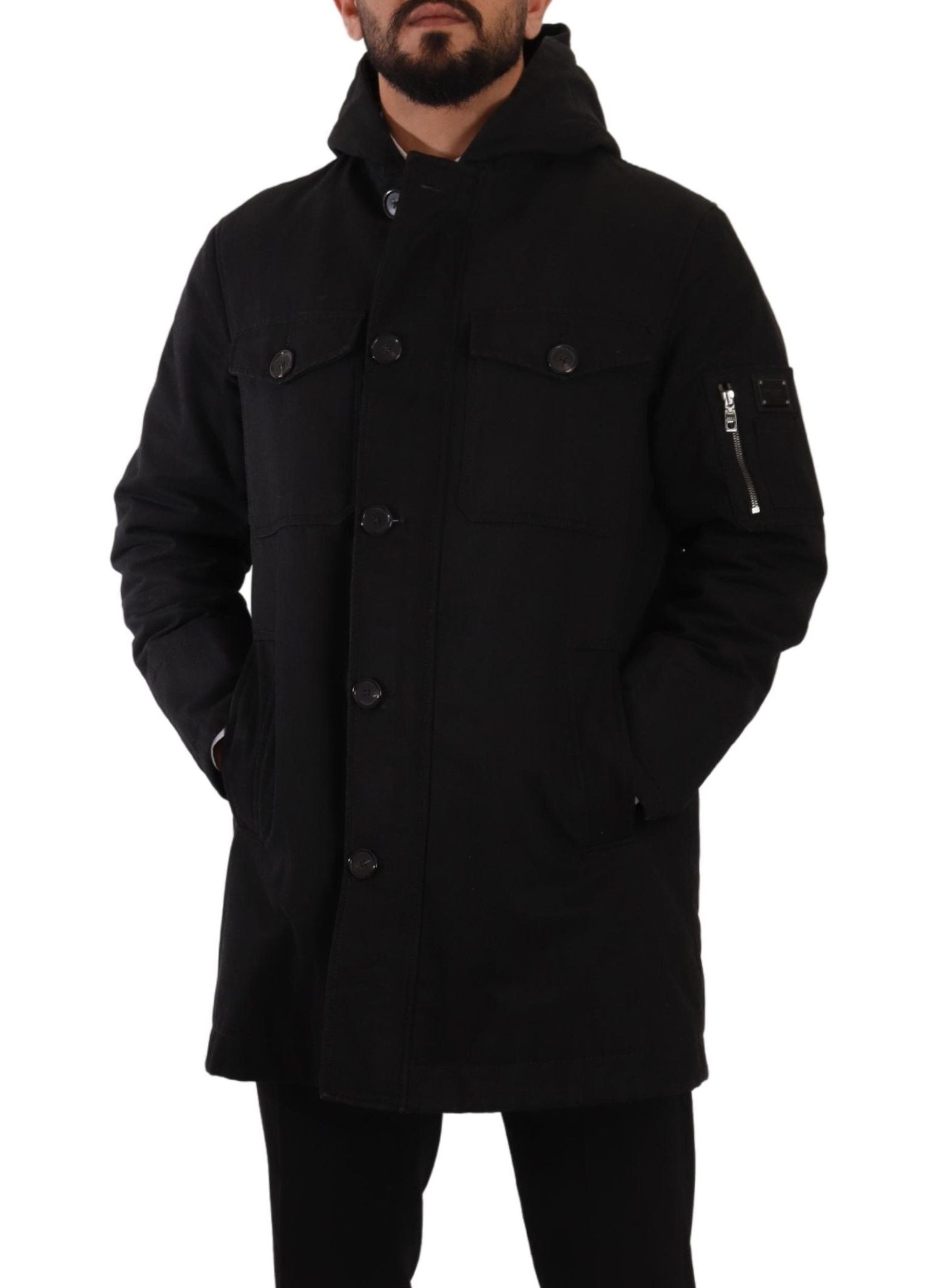 Dolce &amp; Gabbana Elegante schwarze Parka-Kapuzenjacke